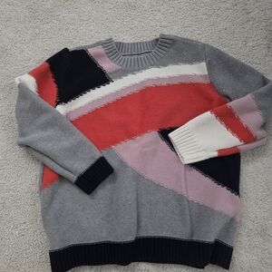 1. State Colorblock Sweater - Gray, Black, Red, Pink